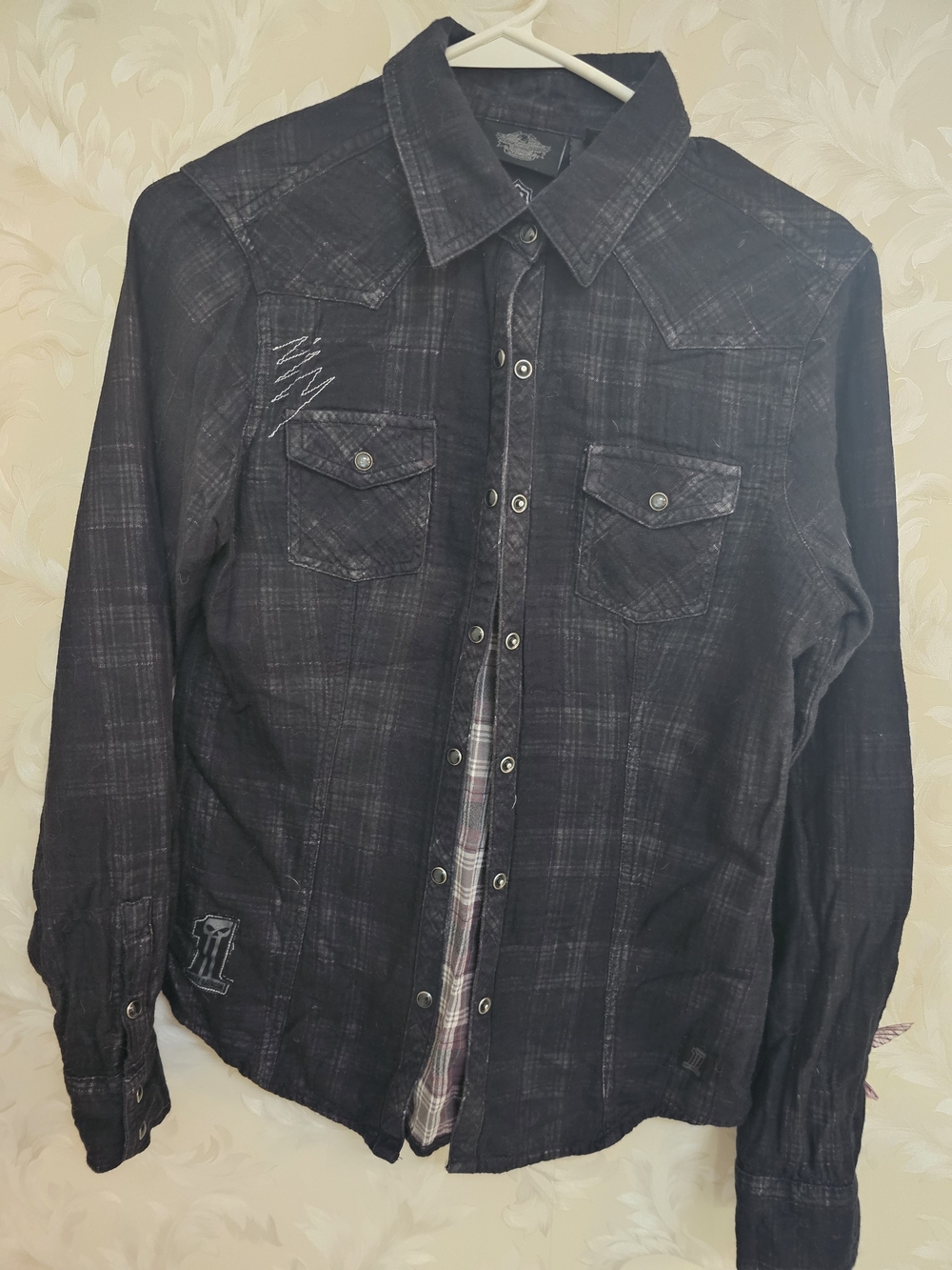 Harley-Davidson Black Plaid Snap-Front Western Shirt